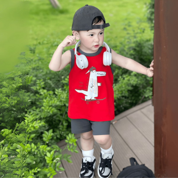 Bộ bé trai sát nách Animo Easy HN0525056 (1-4Y,Đỏ-xám,DD02)