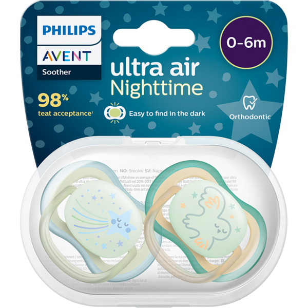 Ty ngậm Philips Avent dạ quang cho bé 0-6M (SCF376/18, vỉ đôi)