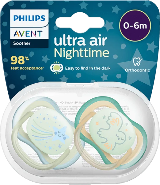 Ty ngậm Philips Avent dạ quang cho bé 0-6M (SCF376/18, vỉ đôi)