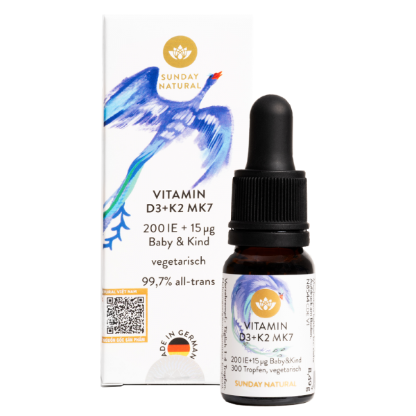 Thực phẩm bảo vệ sức khỏe  Vitamin D3+K2 MK7 200IE + 15ug Baby&Kind Sunday Natural