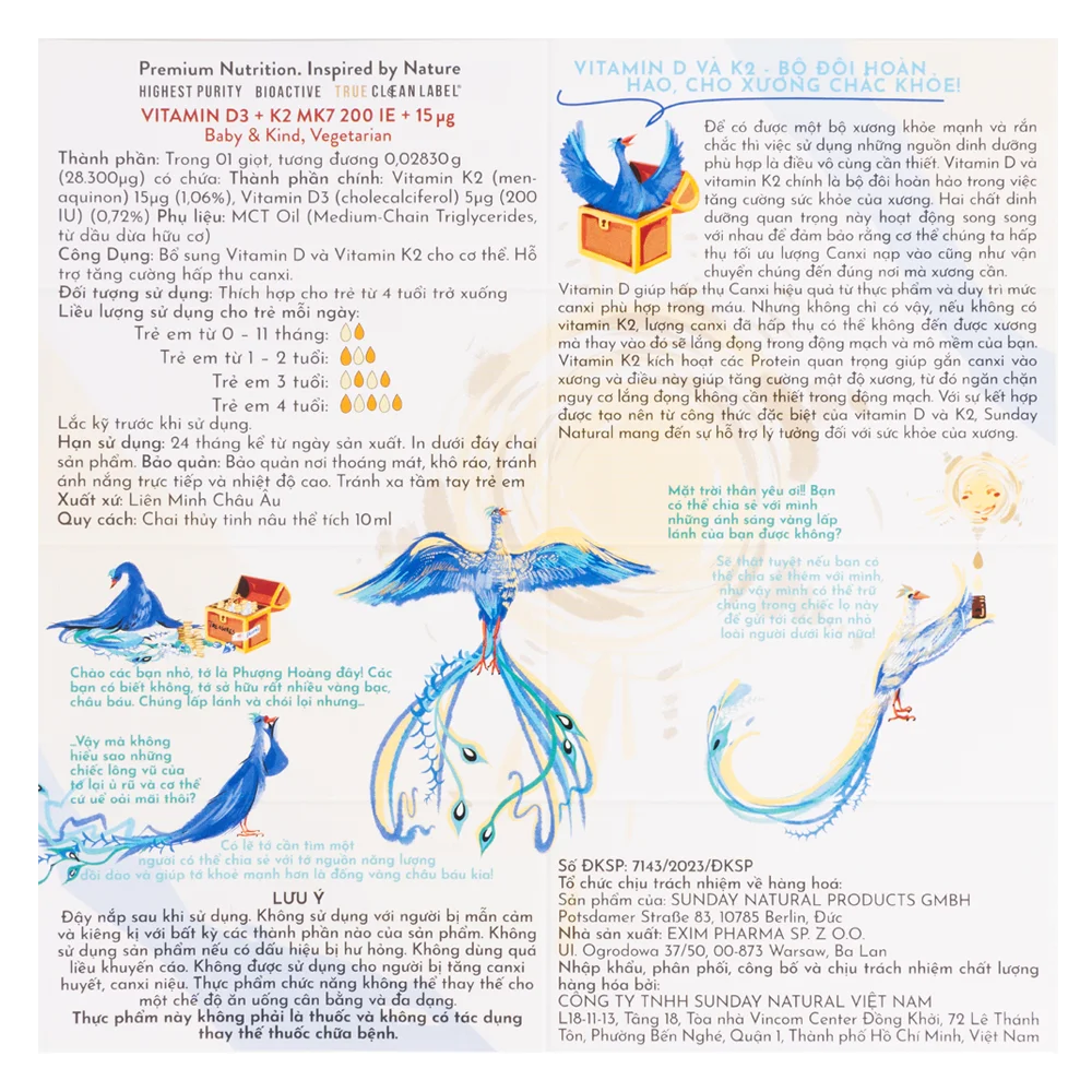 Thực phẩm bảo vệ sức khỏe  Vitamin D3+K2 MK7 200IE + 15ug Baby&Kind Sunday Natural