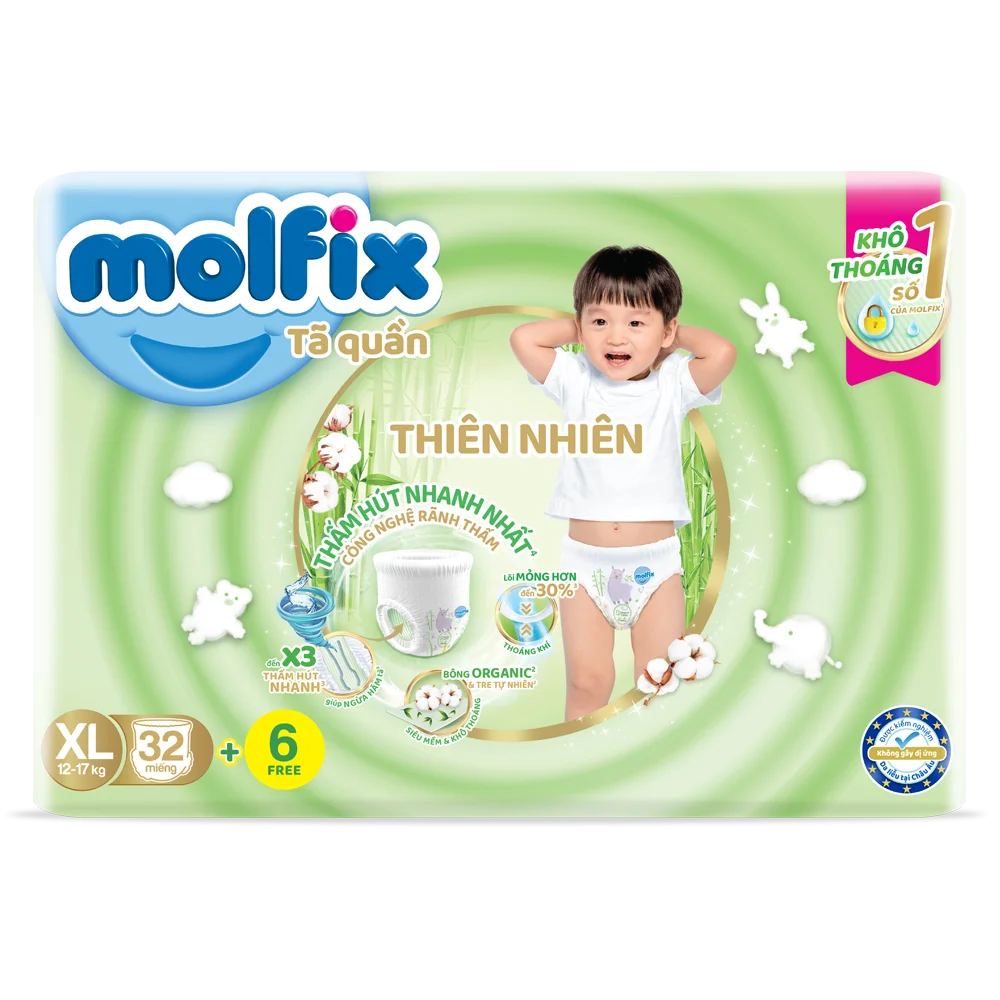 Bỉm tã quần thiên nhiên Molfix Jumbo (XL, 32 miếng)