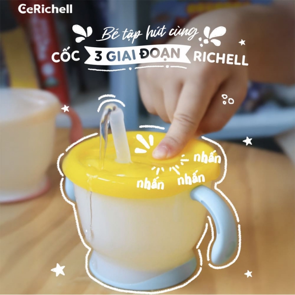 Cốc tập uống 3 giai đoạn Richell 150ml (tay xanh lam, 2CU422012)