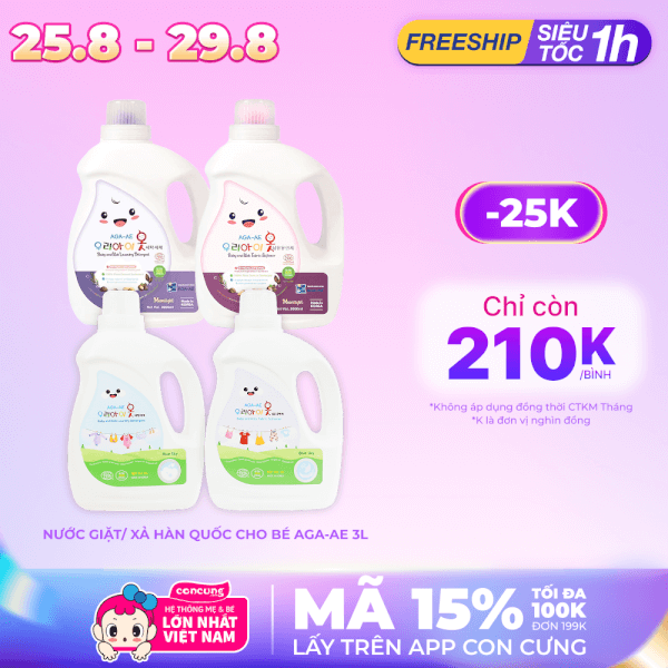 Nước giặt Hàn quốc AGA - AE kháng khuẩn & bảo vệ da bé - Moonlight 3L