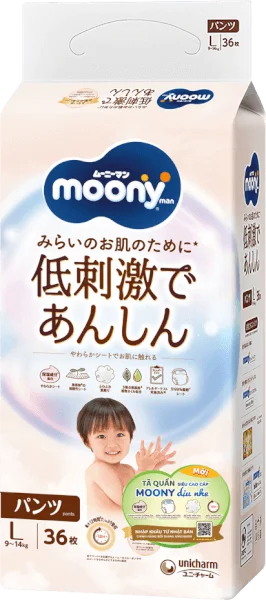 Tã quần Moony Natural/Moony Dịu nhẹ (L, 36 miếng) (giao bao bì ngẫu nhiên)