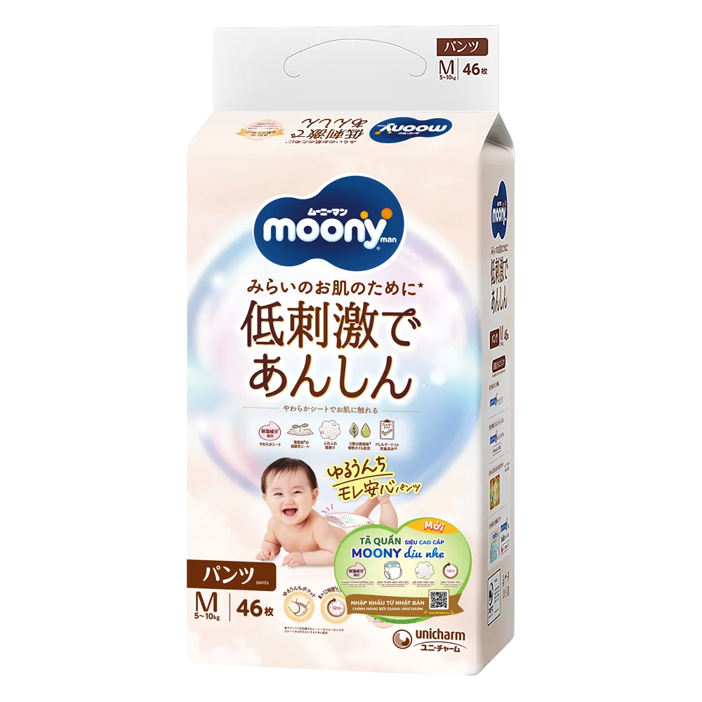Combo 2 gói Bỉm tã quần Moony Natural size M 46 miếng (5-10kg)