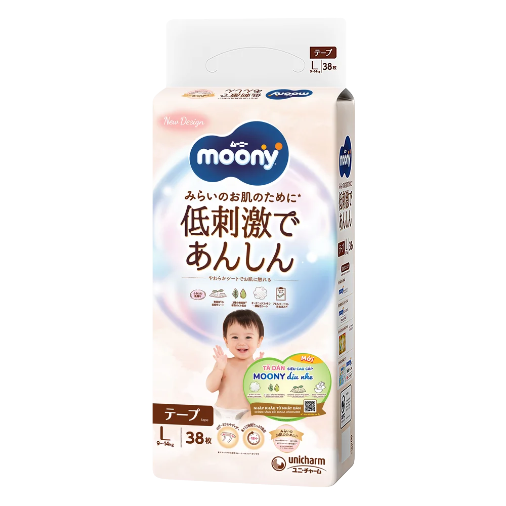 Tã dán Moony Natural/Moony Dịu nhẹ (L, 38 miếng) (giao bao bì ngẫu nhiên)