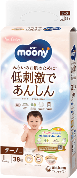Tã dán Moony Natural/Moony Dịu nhẹ (L, 38 miếng) (giao bao bì ngẫu nhiên)