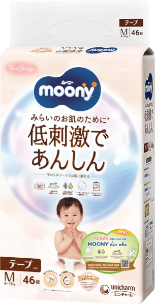 Tã dán Moony Natural/Moony Dịu nhẹ (M, 46 miếng) (giao bao bì ngẫu nhiên)