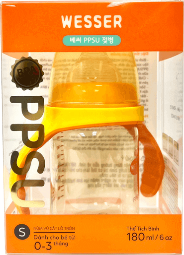 Bình sữa Wesser nhựa PPSU có tay cầm cổ rộng 180ml (Giao bao bì ngẫu nhiên)