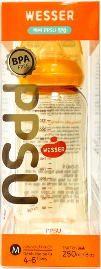 Bình sữa Wesser nhựa PPSU cổ hẹp 250ml (Giao bao bì ngẫu nhiên)