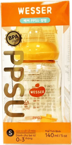 Bình sữa Wesser nhựa PPSU cổ hẹp 140ml (Giao bao bì ngẫu nhiên)