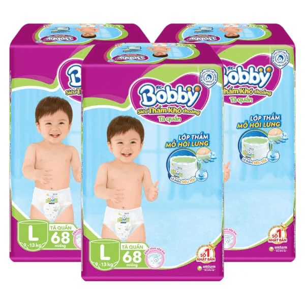 Combo 3 gói Bỉm tã quần Bobby size L 68 miếng (9-13kg)