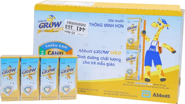 Thùng thực phẩm bổ sung Abbott Grow Gold hương vani 180ml (Lốc 4 hộp) - 12 lốc