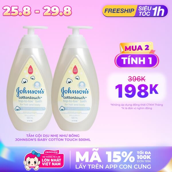 Combo 2 chai tắm gội dịu nhẹ như bông Johnson