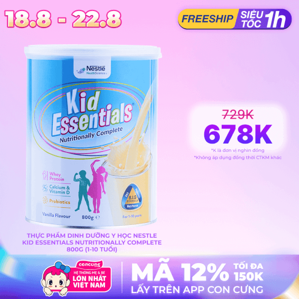 Thực phẩm dinh dưỡng y học Nestle Kid Essentials Nutritionally Complete 800g (1-10 tuổi)