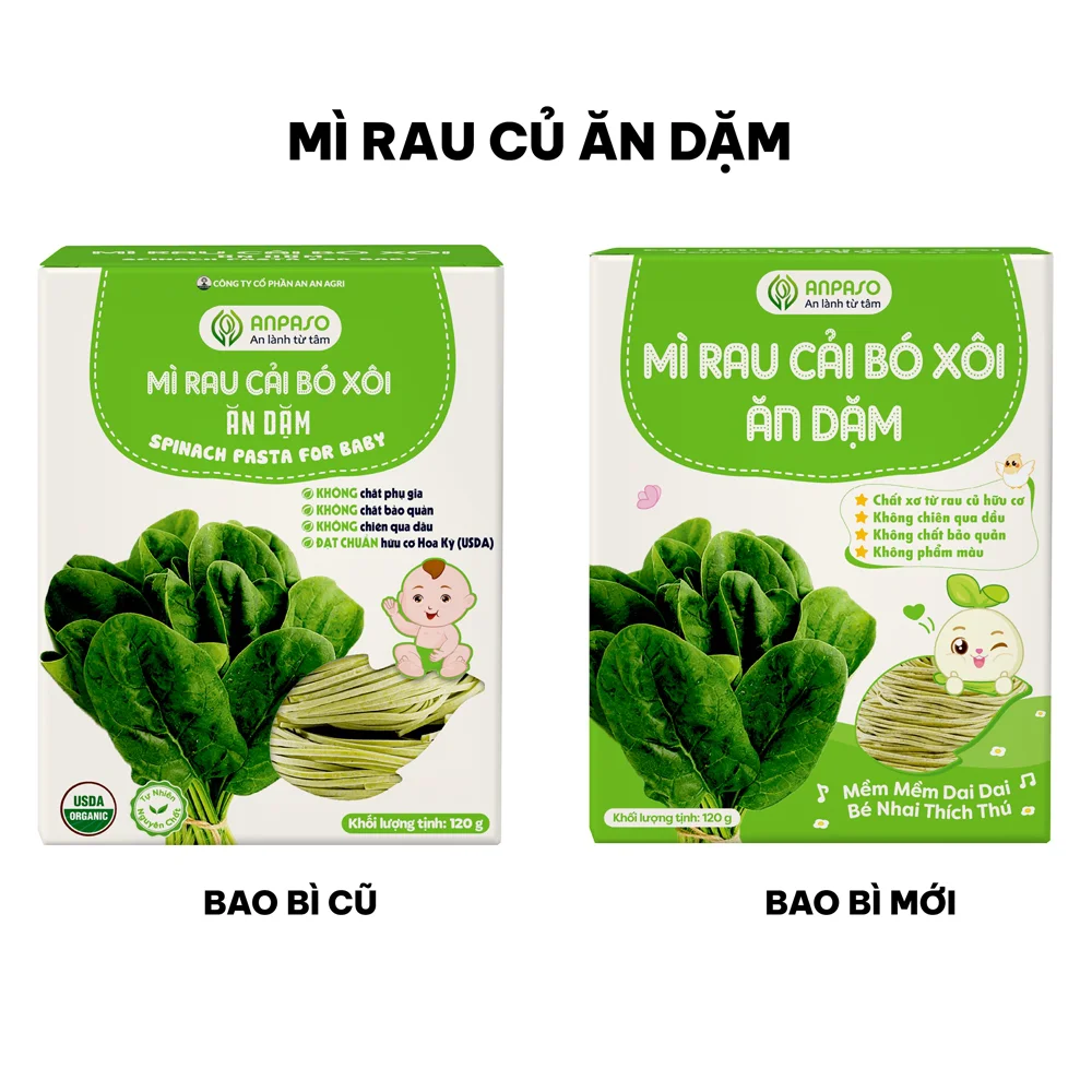 Combo 2 Mì cải bó xôi ăn dặm cho bé Anpaso 120g
