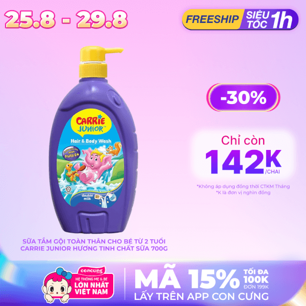 Tắm gội toàn thân Carrie Junior - tinh chất sữa 700G