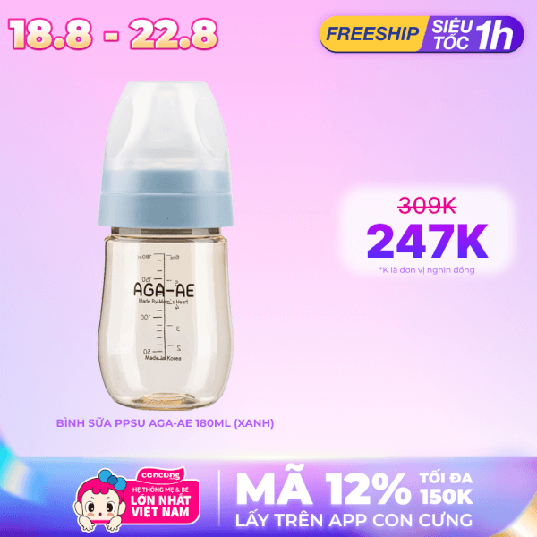Bình sữa PPSU Aga-ae 180ml (xanh)