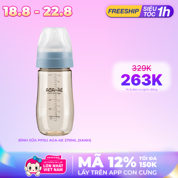 Bình sữa PPSU Aga-ae 270ml (xanh)