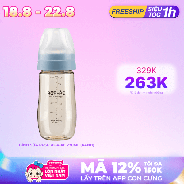 Bình sữa PPSU Aga-ae 270ml (xanh)
