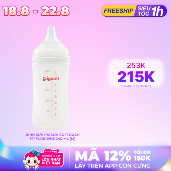Bình sữa Pigeon Softouch PP Plus WN3 240 ml (M)