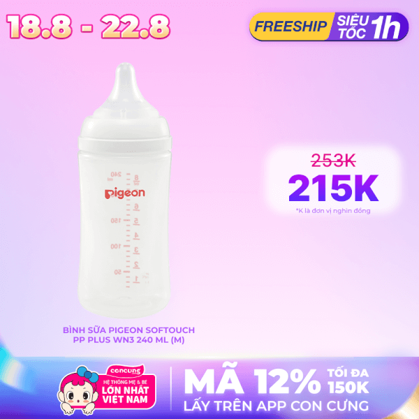 Bình sữa Pigeon Softouch PP Plus WN3 240 ml (M)