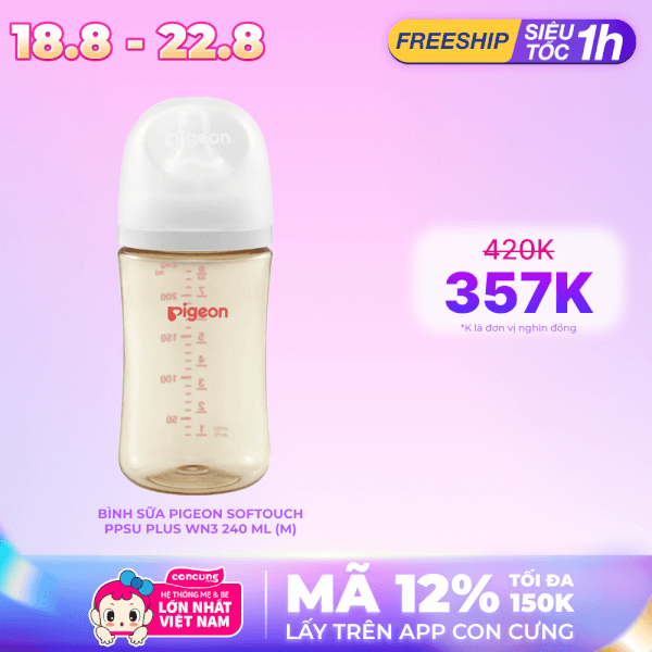 Bình sữa Pigeon Softouch PPSU Plus WN3 240 ml (M)
