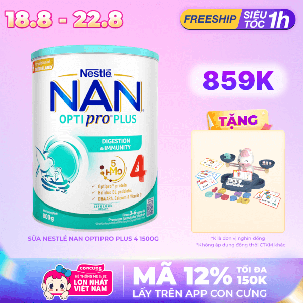 Sữa Nan Optipro PLUS 4 1.5kg, với 5HMO, Công thức từ Thụy Sĩ (2-6 tuổi) (Giao bao bì ngẫu nhiên)