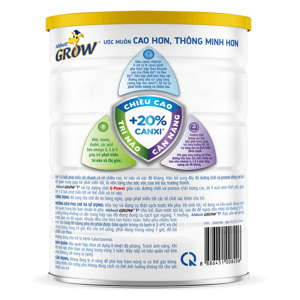 Sữa Abbott Grow 1+ 800g (1-2 tuổi) (Trọng lượng cũ: 850g, Giao ngẫu nhiên)