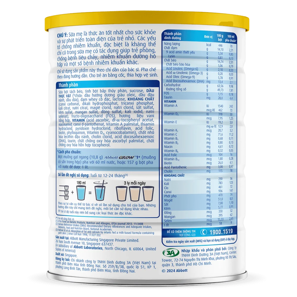 Sữa Abbott Grow 1+ 800g (1-2 tuổi) (Trọng lượng cũ: 850g, Giao ngẫu nhiên)