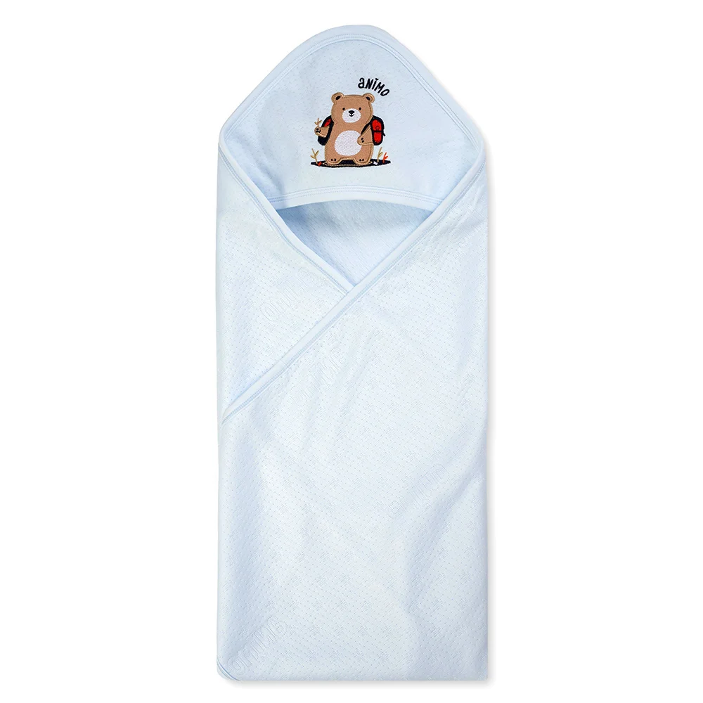 Khăn choàng ủ đa năng 2 trong 1 hình Gấu nâu Animo T2303_LN001 (80x100cm, Xanh)