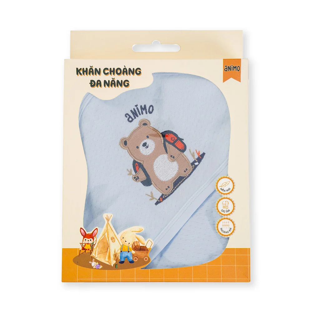 Khăn choàng ủ đa năng 2 trong 1 hình Gấu nâu Animo T2303_LN001 (80x100cm, Xanh)