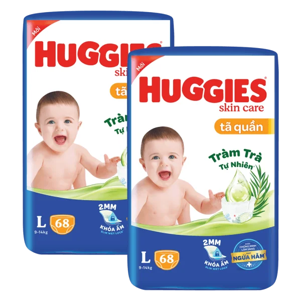 Combo 2 Tã quần Huggies Skincare gói cực đại (L, 9-14kg, 68 miếng)