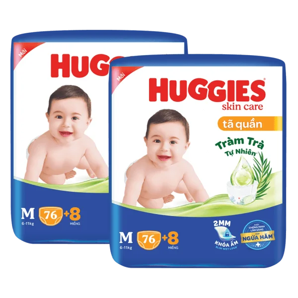 Combo 2 Tã quần Huggies Skincare gói cực đại (M, 6-11kg, 76 miếng)