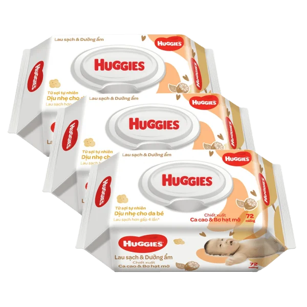 Combo 3 khăn ướt cao cấp Huggies bơ hạt mỡ 72 Miếng