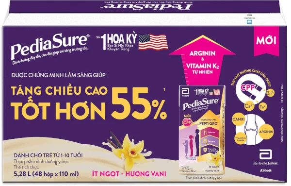 Thùng Thực phẩm dinh dưỡng y học cho trẻ 1-10 tuổi: Pediasure hương vani (110ml) (Lốc 4)
