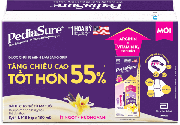 Thùng Thực phẩm dinh dưỡng y học cho trẻ 1-10 tuổi: Pediasure hương vani (180ml) (Lốc 4)