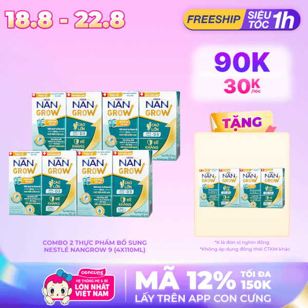 Combo 2 Thực phẩm bổ sung Nestlé NANGROW 9 (4x110ml)
