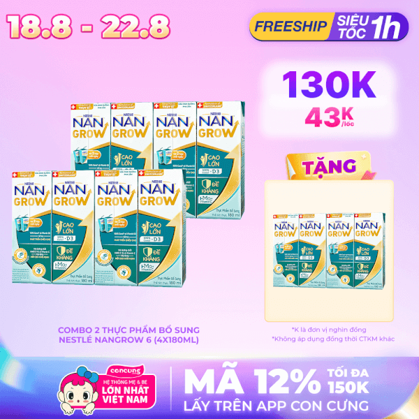 Combo 2 Thực phẩm bổ sung Nestlé NANGROW 6 (4x180ml)
