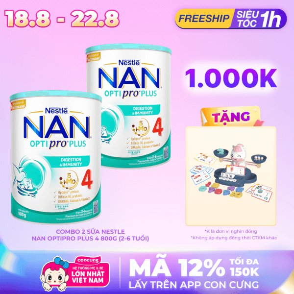 Combo 2 Sữa Nestle Nan Optipro Plus 4 800g (2-6 tuổi)