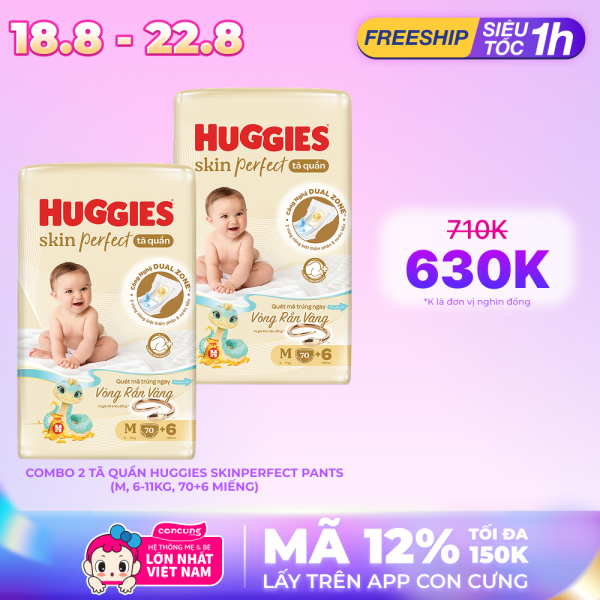Combo 2 Tã quần Huggies SkinPerfect Pants (M, 6-11kg, 70+6 miếng)