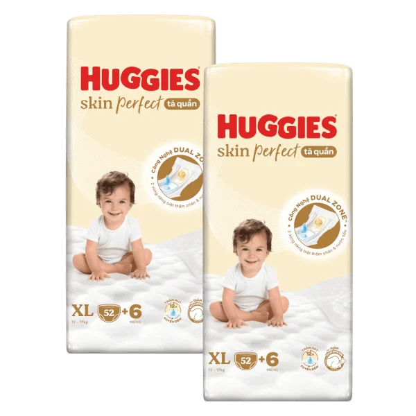 Combo 2 Tã quần Huggies SkinPerfect Pants (XL, 12-17kg, 52+6 miếng)