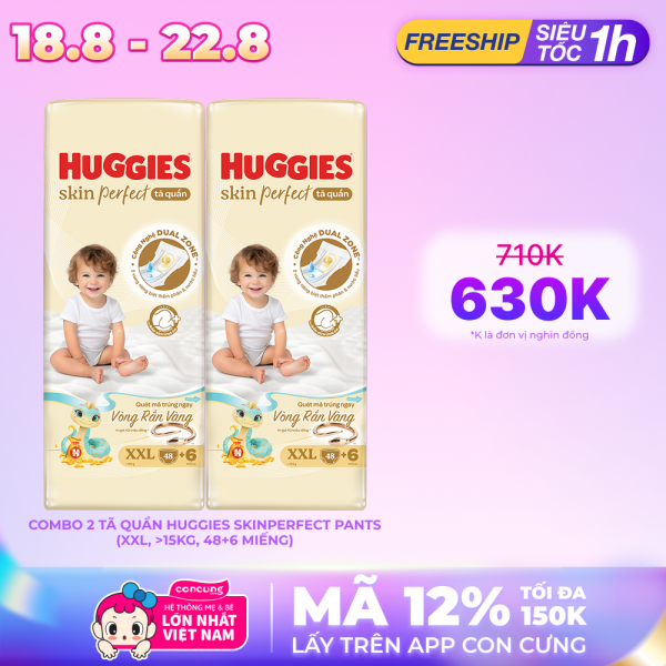 Combo 2 Tã quần Huggies SkinPerfect Pants (XXL, >15kg, 48+6 miếng)