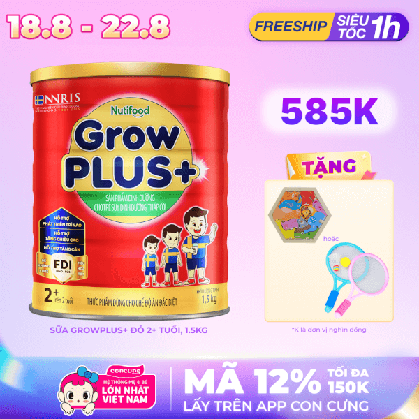 Combo 2 Sữa GrowPLUS+ Đỏ 2+ 1.5kg (Từ 2 tuổi)
