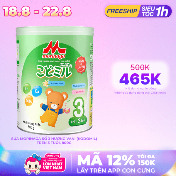 Sữa Morinaga số 3 800g hương vani (Kodomil, trên 3 tuổi)