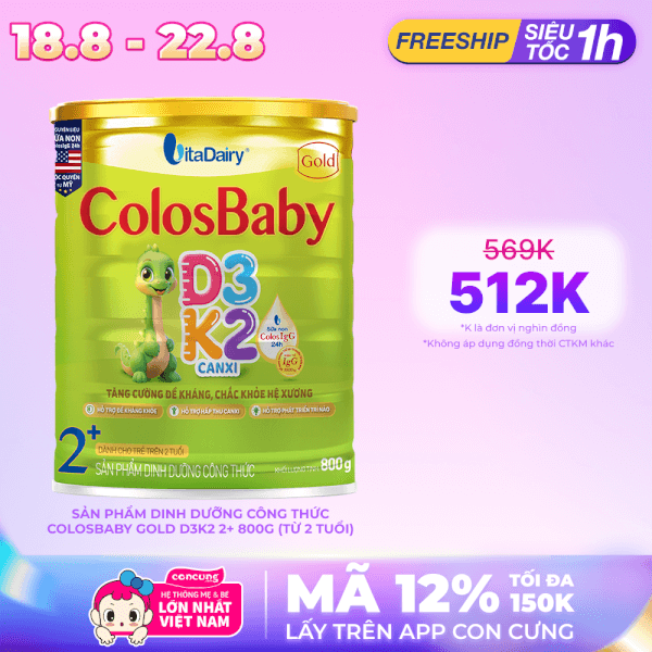 Sản phẩm dinh dưỡng công thức Colosbaby Gold D3K2 2+ 800g (Từ 2 tuổi)