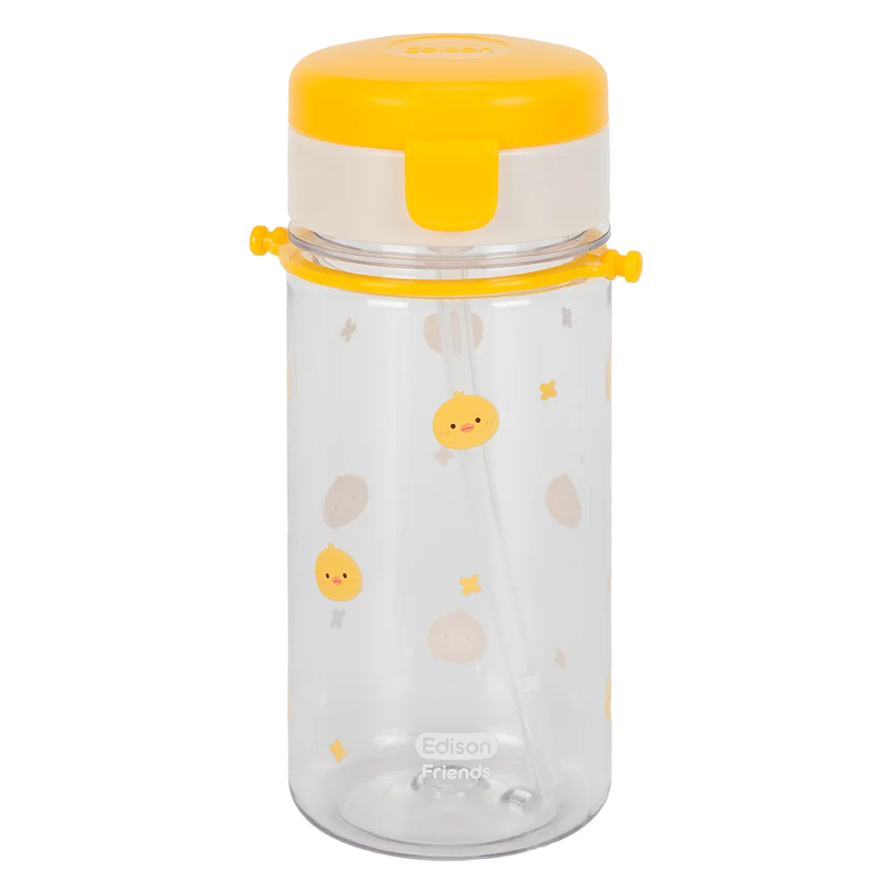 Bình tập uống ống hút chống tràn ecozen Edison (350ml, dây đeo, vàng)