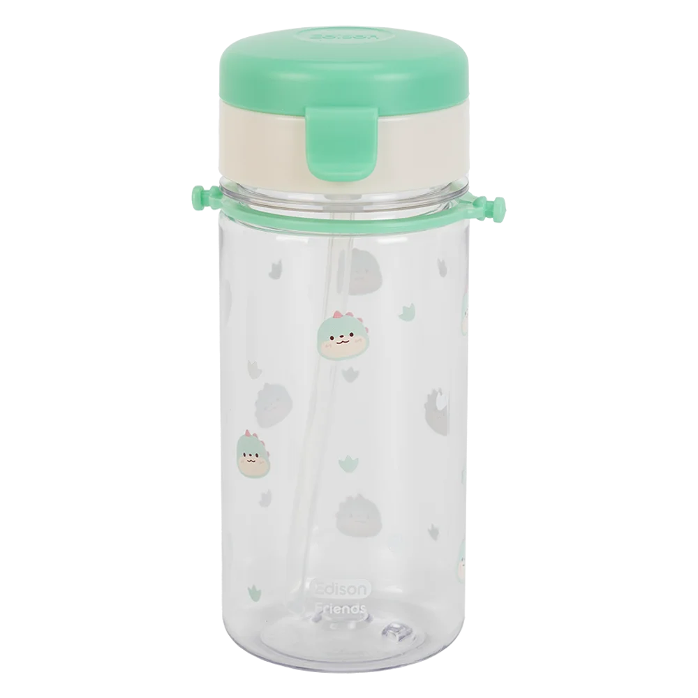 Bình tập uống ống hút chống tràn ecozen Edison (350ml, dây đeo, xanh lá)