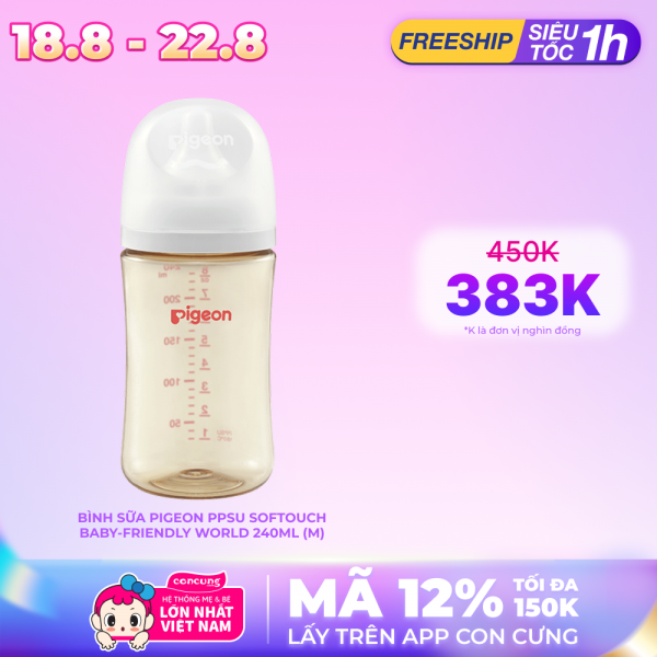 Bình Sữa Pigeon PPSU Softouch Baby-Friendly World 240ml (M)